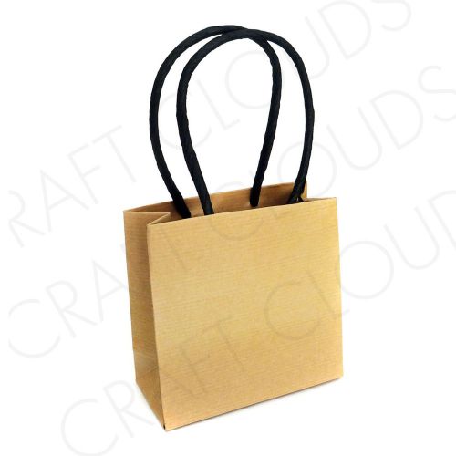 Small Black Kraft Paper Bags, Handle Gift Bags, 5-1/2&#034; X5-1/2&#034; X 2-5/8&#034;