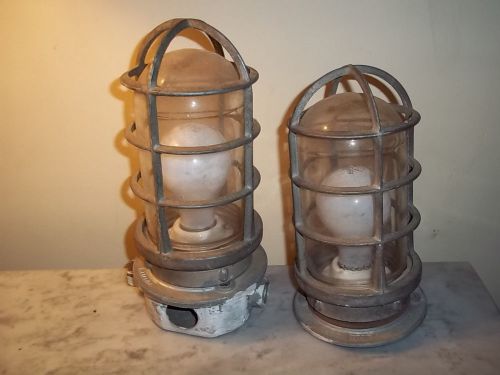 Pair vintage industrial cage killark explosion proof light fixtures for sale
