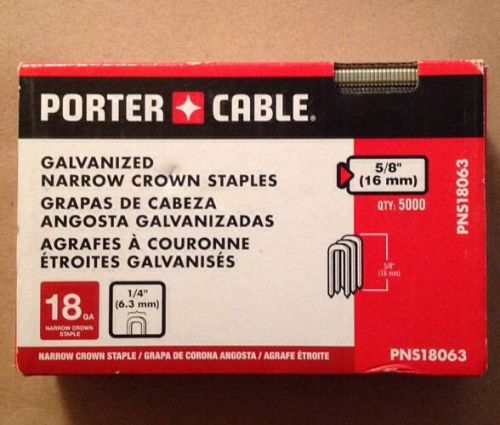 Porter cable galvanized narrow crown staples 5/8&#034; (16mm) qty: 5000 #pns18063 for sale