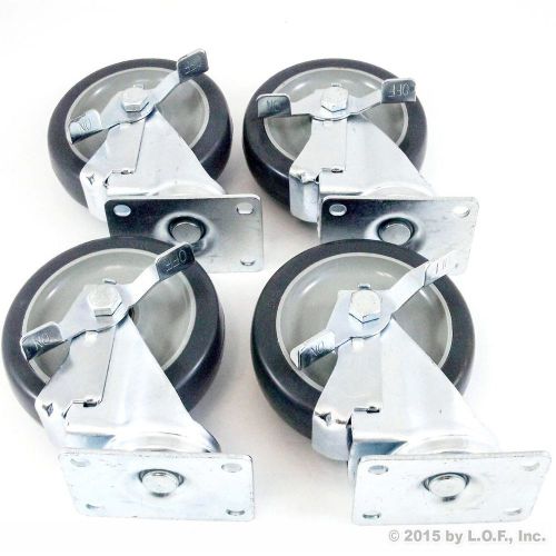 Set of 4 plate caster with 5&#034; polyurethane wheels all swivel all brake 1300 lbs for sale