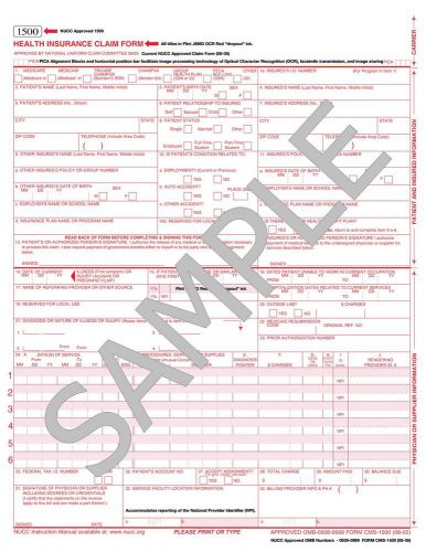CMS-1500 Health Insurance Claim Forms, Approximately 500 Sheets, 08-05 Version