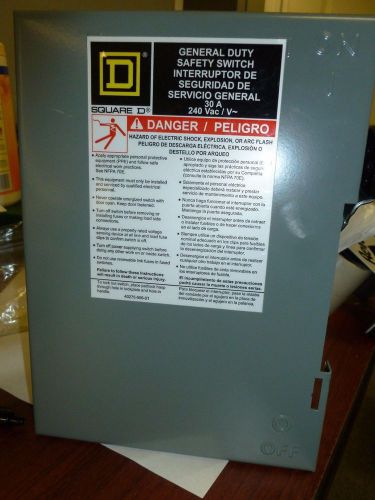 Square d safety switch, 1 nema enclosure type, 30 amps ac, 7-1/2 hp @ 240 vac hp for sale