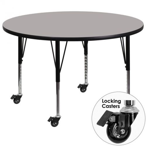 48&#039;&#039; Round Mobile Table with Grey Laminate Top and Height Adjustable Legs