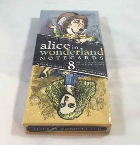 Alice in Wonderland Notecards 8 Diecut Blank Cards w/ Envelopes &amp; Sticker Quotes
