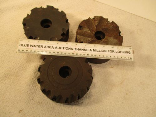 (3) 6&#034; face mill, milling cutter heads, (2) look usable, (1) parts or finish for sale