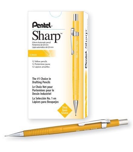 Pentel sharp automatic pencil, 0.9mm lead size, yellow barrel, box of 12 (p209g) for sale