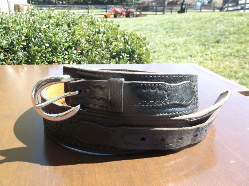 Safariland Black Leather Basket Weave Police Duty Belt Size 34 Silver Buckle