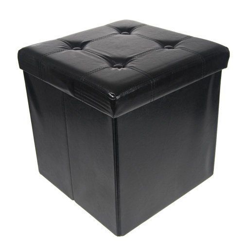 Storage Coffee Tables Ottoman Faux Leather Collapsible Foldable Seat Foot Rest