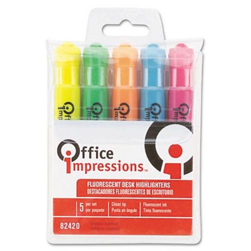 Office impressions chisel tip highlighter, 5-pk - assorted fluorescents for sale