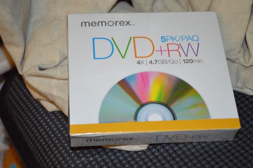 Memorex DVD+RW 4X |4.7GB 120 minute Pack of 5 Re-writable Data Media