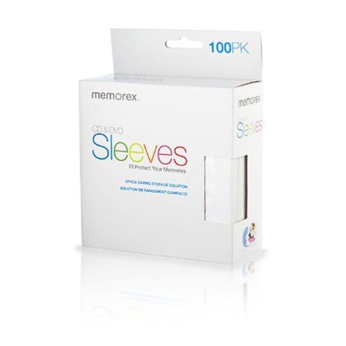 Memorex 01961 CD/DVD Paper Sleeves (White 100 Pack)