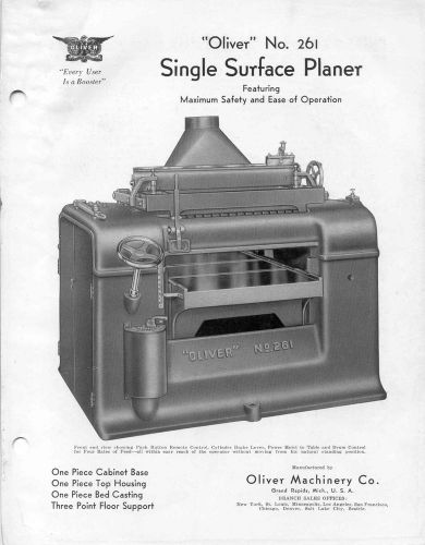 Oliver No. 261 Single Surface Planer Machine Brochure