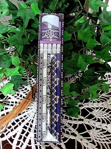 Vera Bradley 10 set of Pencils w/ Sharpener &amp; Box in simply violet purple-NWT