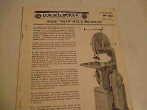 WALKER TURNER BAND SAW 14 in.PARTS AND ASSEMBLY INSTRUCTIONS