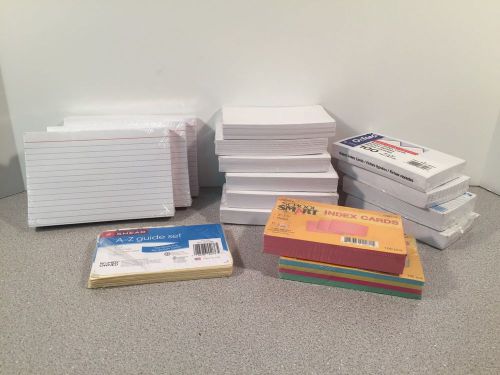 Large Assortment of Ruled/Blank Index Cards 3 x 5 @ 4 x 6 &amp; A-Z Guide set (W-04)