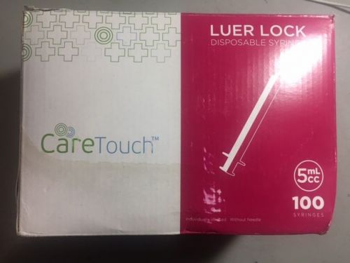 5ml syringe only with luer lock tip 100 syringes by care touch no needle new f/s for sale