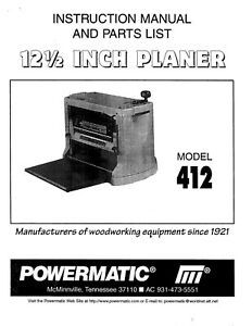 Powermatic Model 4 1-2 Portable Planer Instruction &amp; Parts List Manual 1998 P001