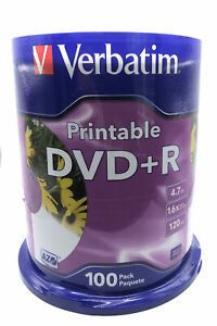 Verbatim Printable DVD+R 4.7 GB 120 min 16X Speed 100 Pack Brand New SEALED