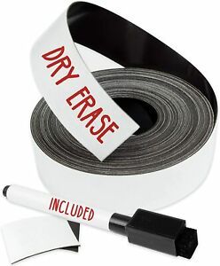 Dry Erase Magnetic Strips - 1 Inch x 25 Feet Magnetic Tape Roll - Blank Write On