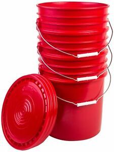 Hudson Exchange Premium 5 Gallon Bucket with Lid, HDPE, Red, 3 Pack