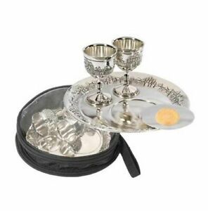 1 X Communion-Set-Silverplated Cups &amp; Plates w/Bag