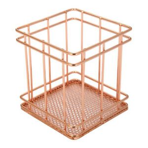 Rose Gold Wire Net Pencil / Pen Cup Square Iron Mesh Pen / Pencil Cup StationeT3