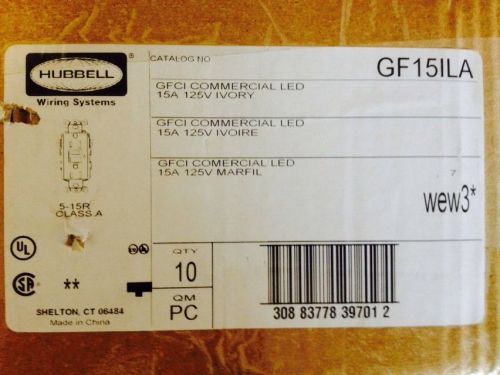 HUBBEL BRAND GFCI RECEPTACLES 15AMP IVORY