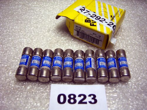 (0823) box of 10 cooper bussmann sc-10 time delay fuses for sale