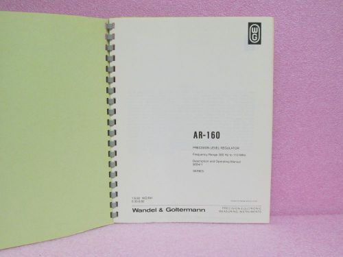 Wandel &amp; Goltermann Manual AR-160 Precision Level Regulator Operating Manual