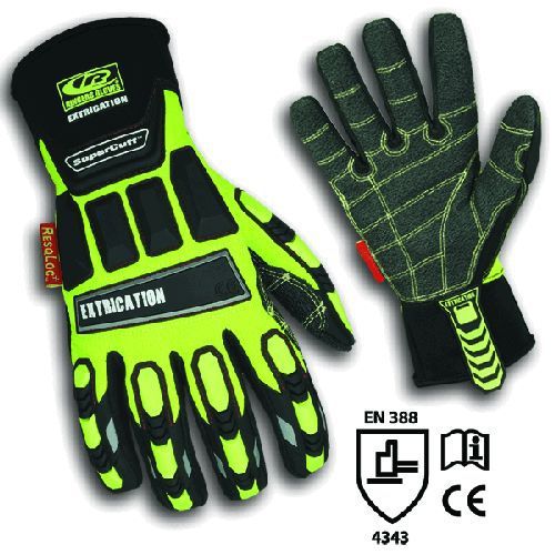 Ringer&#039;s 337-11 w/kevlar palm &amp; supercuff hybrid extrication hivis gloves xl for sale