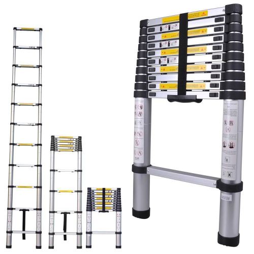 10.5 ft Aluminum Alloy Extension Telescoping Ladder 330 lbs Heavy Duty Strap