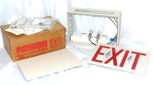 Emergency Exit Sign Light Fixture by Prescolite w/ Red Letters + Diamonds Arrow
