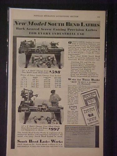 South Bend Machinist Tool Machine Lathe ART PRINT AD~ RARE ORIGINAL ANTIQUE 1931