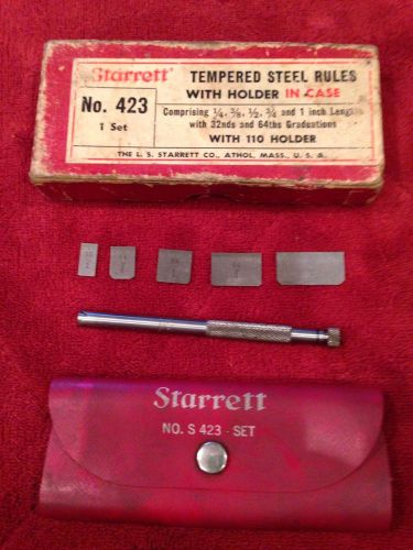 Vintage Starrett No. S 423 Set Of Tempered Steel Rules With Holder.