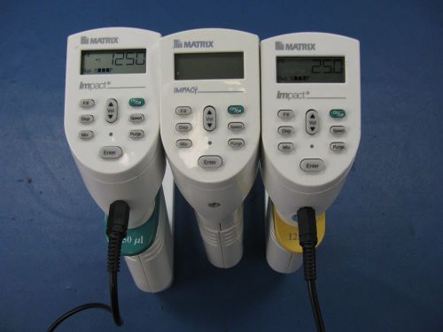 Lot of 3 matrix impact 8 channel electronic pipettes | 125ul, 225ul, and 1250ul for sale