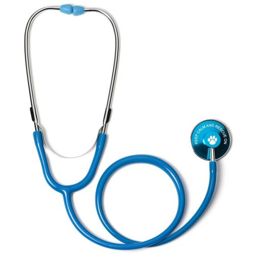Light blue single head stethoscope with keep calm and rescue on animal dog paw for sale