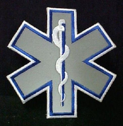 Reflective Star of Life Emblem Patch 4 Inch EMT EMS Embroidered Sew on Arm Chest