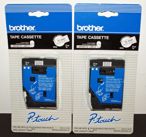 2 NEW Brother P-touch TC-20Z1 Black on White Labels 3/8&#034; (9mm)