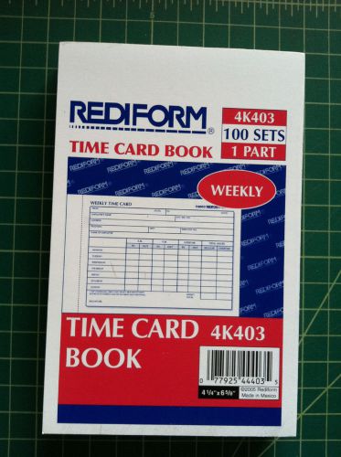 NEW! RediForm Weekly Time Card Book 4K403 100 Cards / 1 Part TimeCard