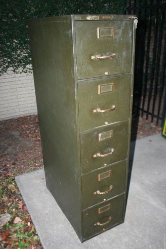 Vintage Mid Century Steelcase Military? 5 Drawer File Cabinet &amp; Keys 58&#034; X 28.5&#034;