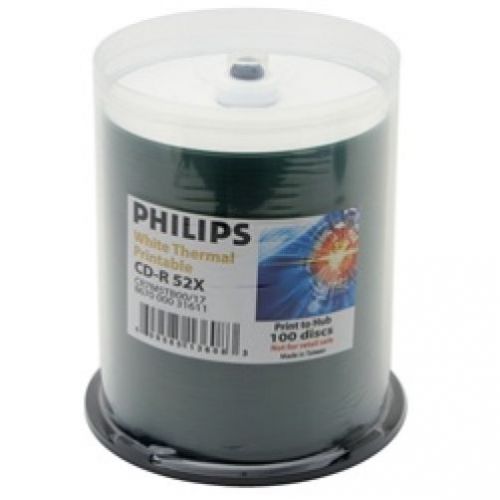 100 Philips 52x CD-R 80min 700MB White Thermal Hub in Cake Box