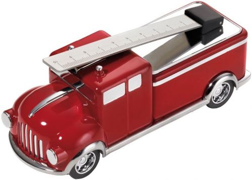 Shiny Chrome Finish Red Fire Engine Truck Desk Accessory Friction Motor Drive