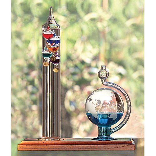 Galileo Thermometer Etched Glass Globe Barometer Desktop Desk Office Toy 11 inch