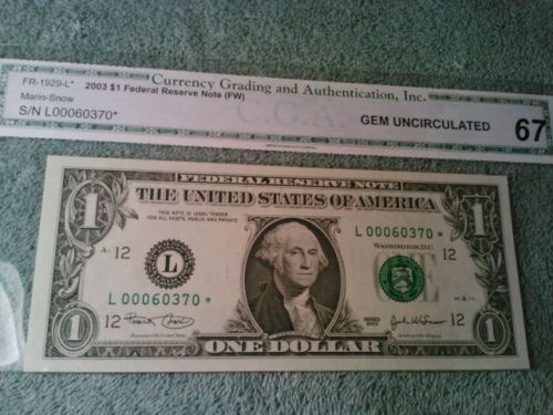 US2003$1one STAR Note high grade CGA67 Gem Unc dollar low S/N L00060370VERY RARE