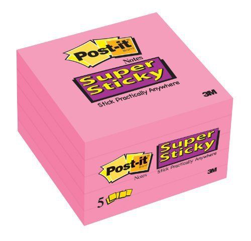 Post-it Super Sticky Notes, 3 x 3-Inches, Neon Pink, 5-Pads/Pack New