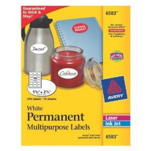 Avery White Oval Labels, White, Permanent, Pack of 270 (06583)