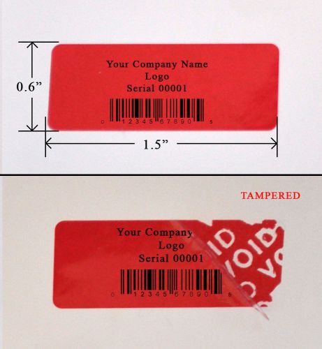 10,000 security label seal sticker red custom print tamper evident ps3 1.5&#034;x 0.6 for sale