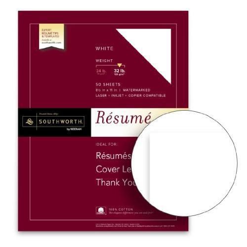 Southworth Exceptional Resume Paper, 100% Cotton, 32 lb, white, 100 Count New