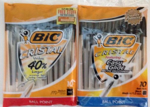bic cristal pens 10 Ball Pens Black Medium 1.2 mm New In Bag