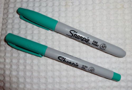 2 sharpie permanent markers -blue green- 1 ultra fine point &amp; 1 fine point-new for sale